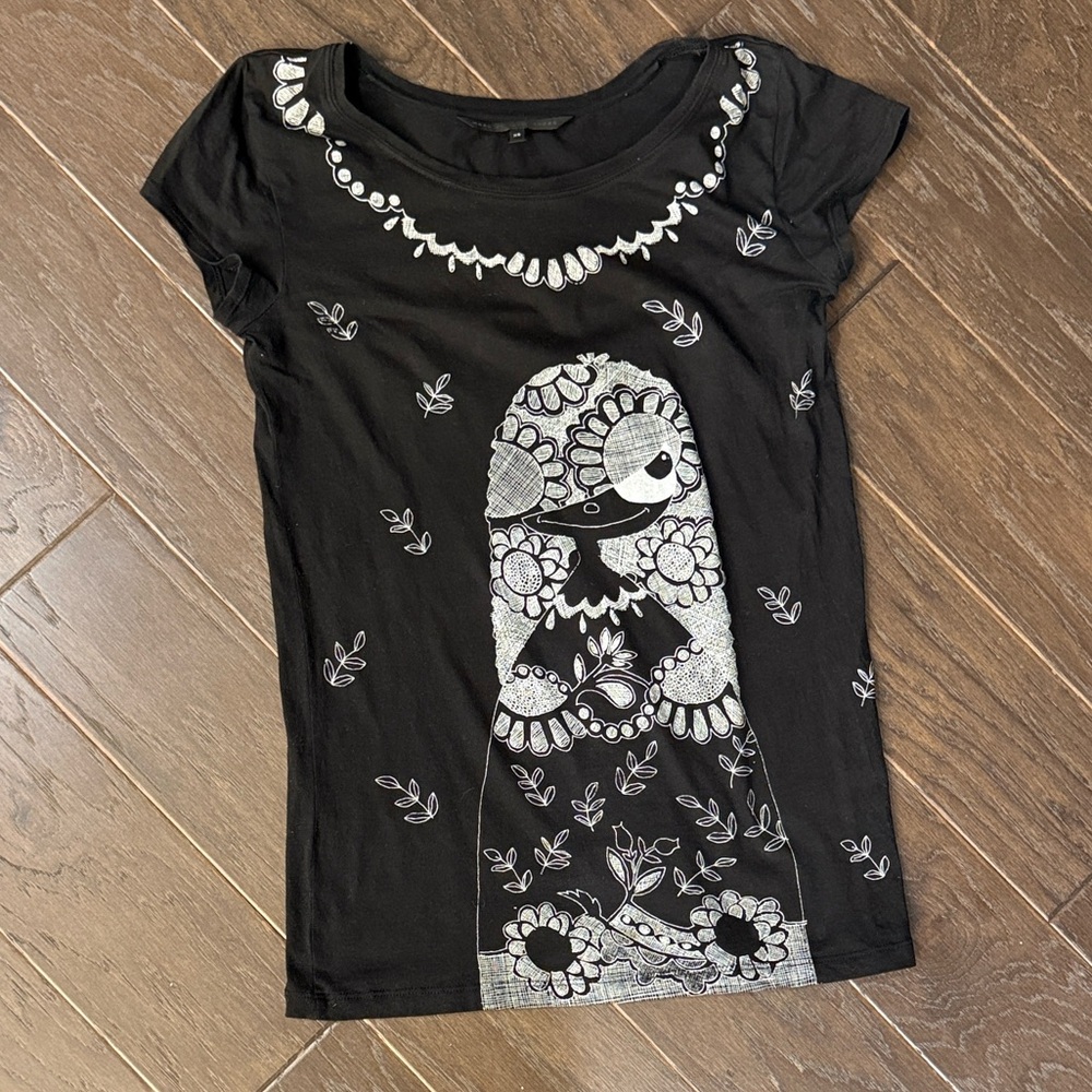 VTG Marc by Marc Jacobs Black Monochrome Pigeon Graphic Tee xs